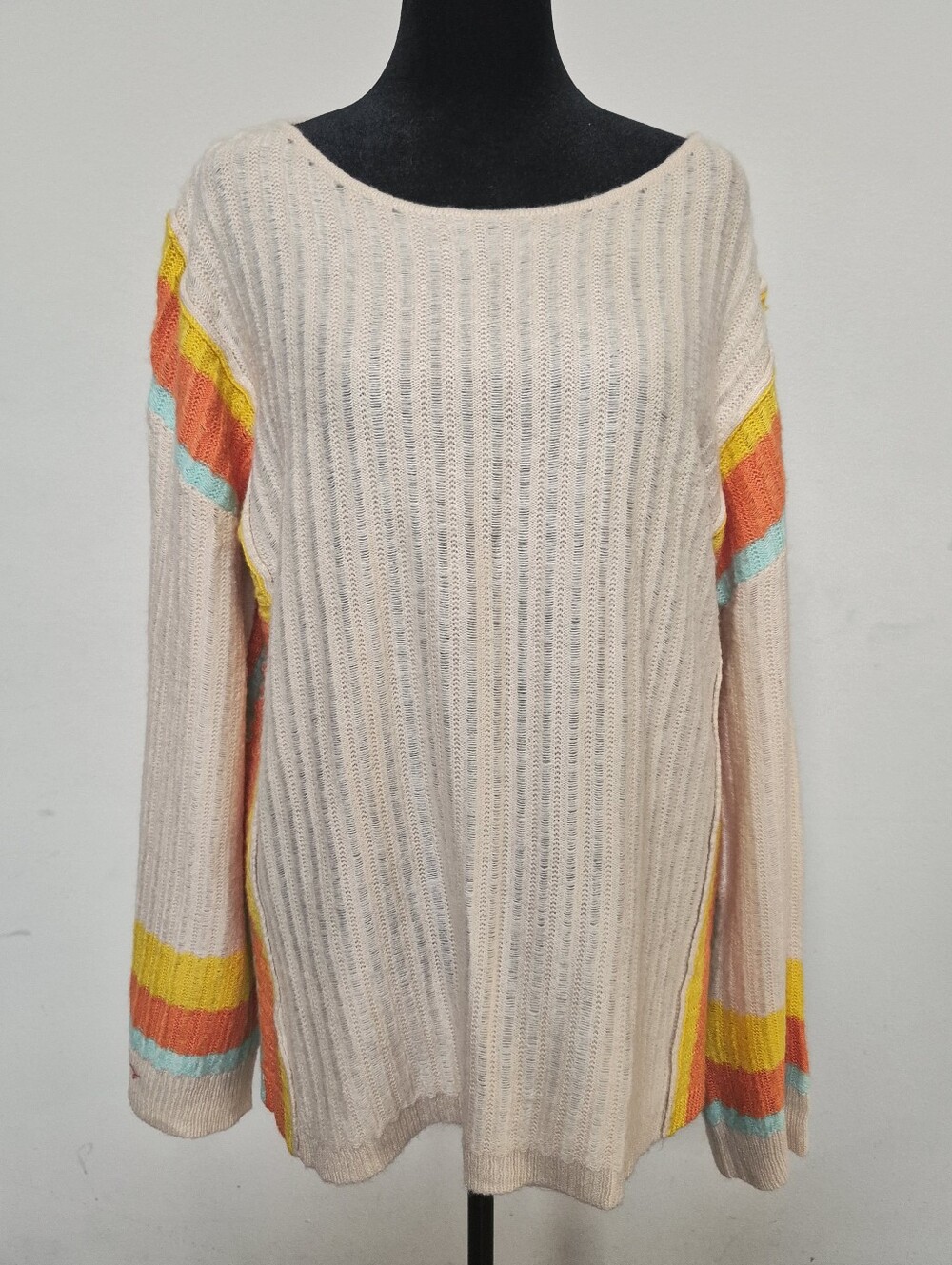 NWNT Women Cream Knit Sweater with Colorful Stripes Size XL